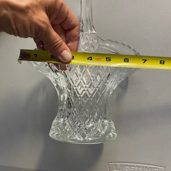 Princes House Cut Crystal Glass Basket Gift House Decor w/ Handle 10" - Picture 8 of 8